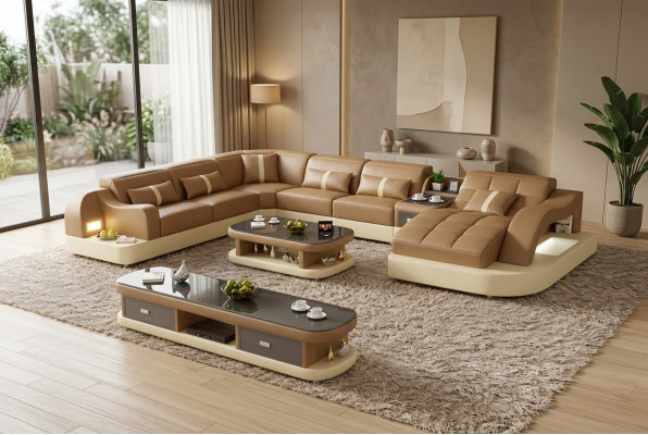 Canapé en cuir xxl rembourré pour salon paysage design moderne