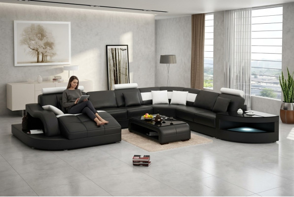 Canapé d'angle Design Canapé d'angle Salon Meubles Revêtement en cuir Canapé Sofa Paysage de vie