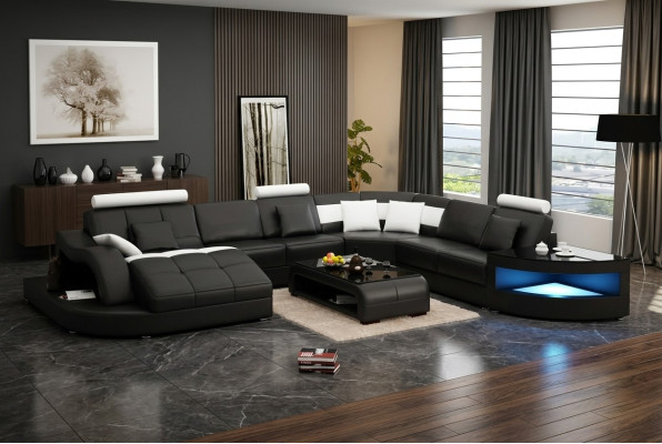 Canapé d'angle Design Canapé d'angle Salon Meubles Revêtement en cuir Canapé Sofa Paysage de vie