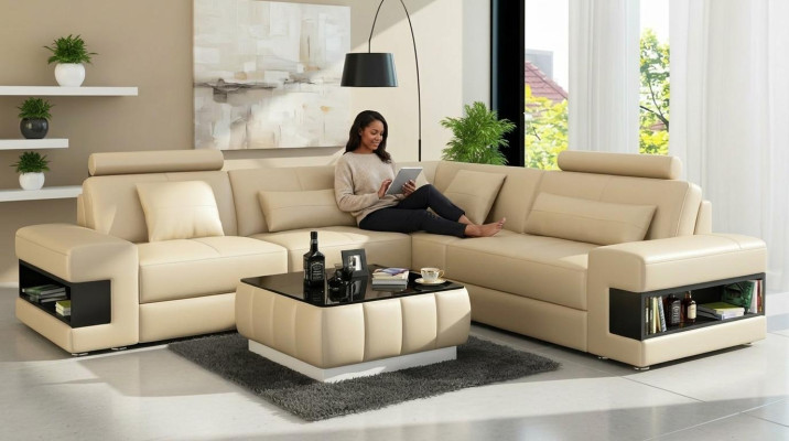Canapé d'angle Canapé d'angle Design Mobilier de salon Revêtement en cuir Canapé Sofa