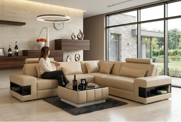 Canapé d'angle design Déco Salon Mobilier Moderne Canapé d'angle en cuir rembourré