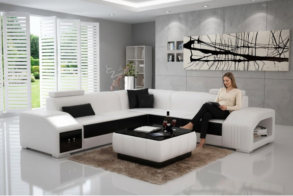 Revêtement en cuir Design Canapé d'angle Sofa Canapé en L Forme de vie Paysage de vie Salon Canapé d'angle