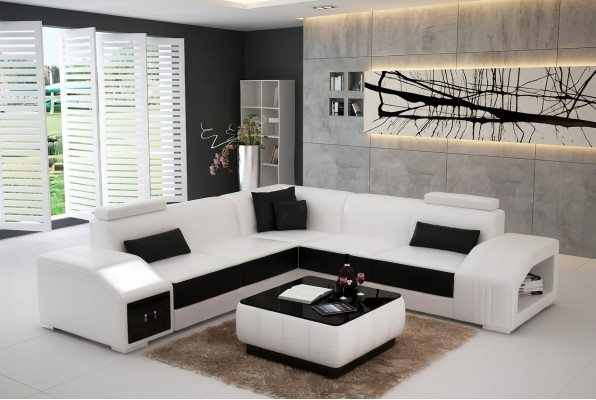 Revêtement en cuir Design Canapé d'angle Sofa Canapé en L Forme de vie Paysage de vie Salon Canapé d'angle