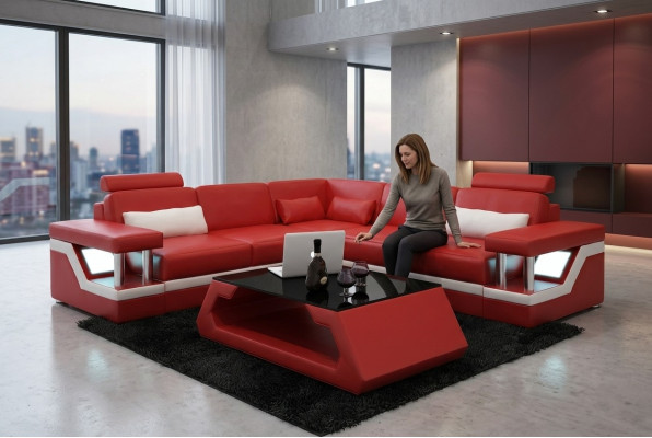 Canapé d'angle Design Canapé d'angle Salon Mobilier Revêtement en cuir Canapé Sofa