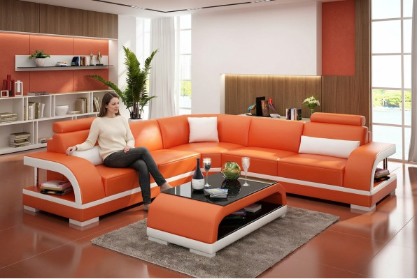 Salle de séjour Canapé d'angle en cuir XXL design moderne avec coussins Rembourrage