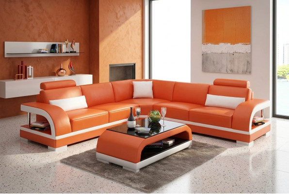 Salle de séjour Canapé d'angle en cuir XXL design moderne avec coussins Rembourrage