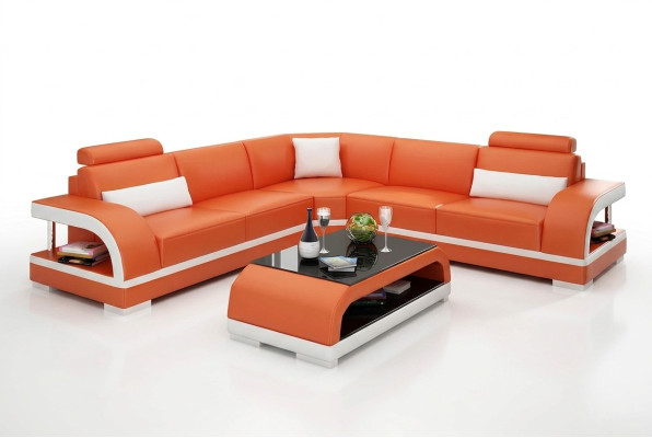 Salle de séjour Canapé d'angle en cuir XXL design moderne avec coussins Rembourrage