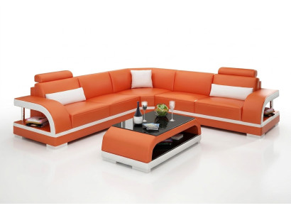Salle de séjour Canapé d'angle en cuir XXL design moderne avec coussins Rembourrage