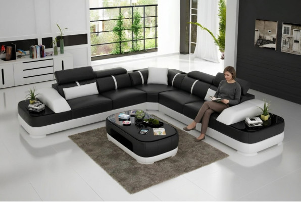 Conception Meubles Canapé d'angle Canapé d'angle Salon Revêtement en cuir Canapé Sofa