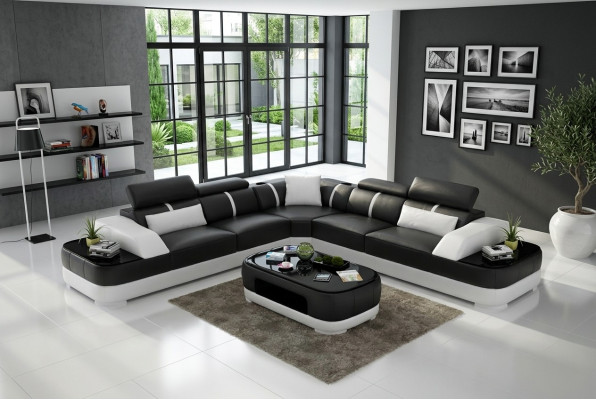 Conception Meubles Canapé d'angle Canapé d'angle Salon Revêtement en cuir Canapé Sofa