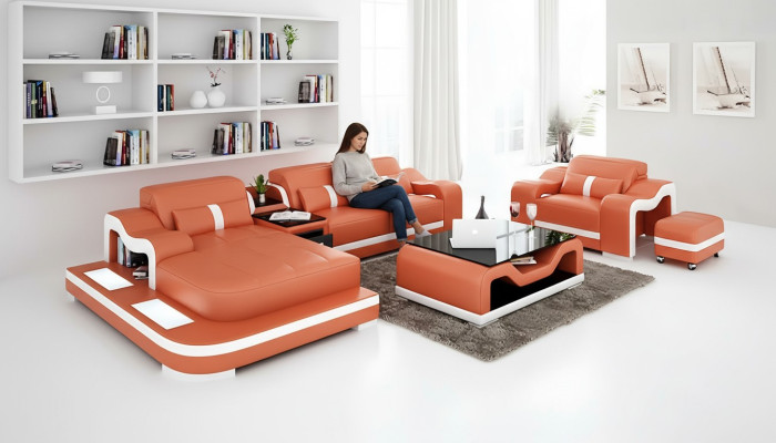 Canapé-design Canapé d'angle en forme de L Fauteuil Coussin de siège Rembourrage Paysage de vie Canapé en cuir
