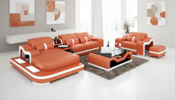 Canapé-design Canapé d'angle en forme de L Fauteuil Coussin de siège Rembourrage Paysage de vie Canapé en cuir