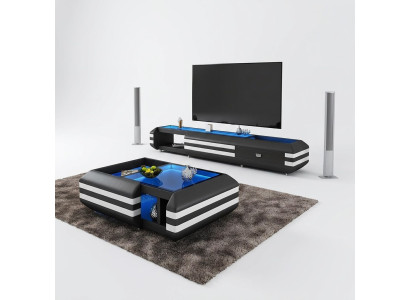 Buffet de table basse 2 pièces avec éclairage LED, table de salon en verre basse