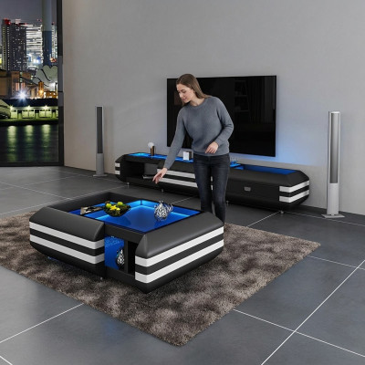 Buffet en cuir Meuble télé éclairé Mobilier de salon Designer Meuble TV bas