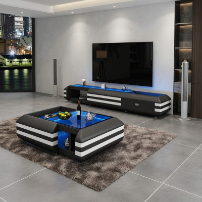 Buffet en cuir Meuble télé éclairé Mobilier de salon Designer Meuble TV bas