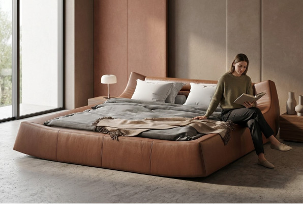 Lit double de designer Lits doubles Moderne Hôtel Lit en cuir et tissu Lit double