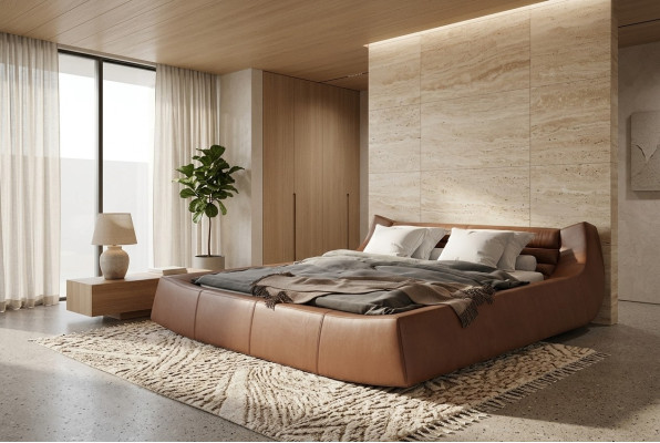 Lit double de designer Lits doubles Moderne Hôtel Lit en cuir et tissu Lit double