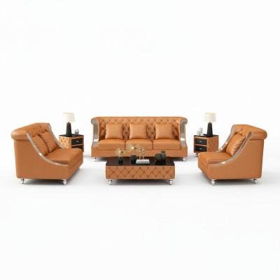 Ensemble de canapés en cuir 3+2 places pour salon au design Chesterfield.