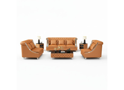 Ensemble de canapés en cuir 3+2 places pour salon au design Chesterfield.