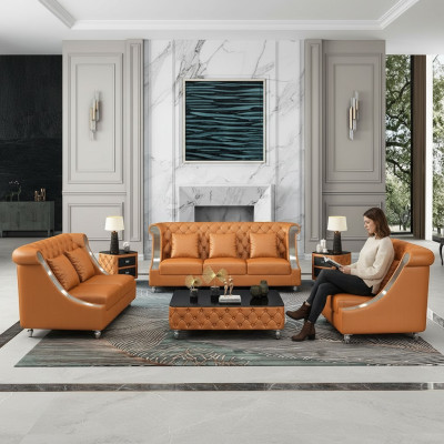 Canapé Chesterfield en cuir complet 6 pièces. Ensemble de siège en cuir
