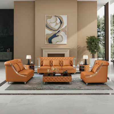 Canapé Chesterfield en cuir complet 6 pièces. Ensemble de siège en cuir