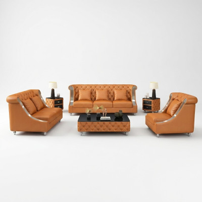 Canapé Chesterfield en cuir complet 6 pièces. Ensemble de siège en cuir