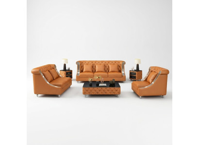 Canapé Chesterfield en cuir complet 6 pièces. Ensemble de siège en cuir