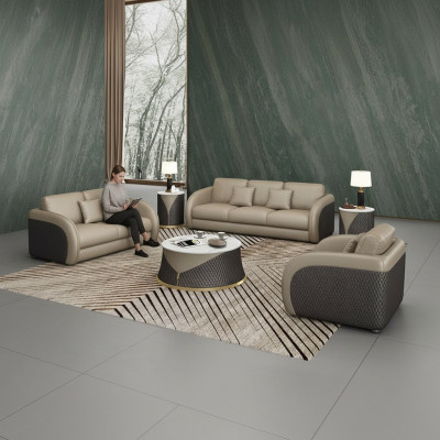 Suite en cuir Canapé Design Canapé Rembourrage 6 pièces. Ensemble Tables basses