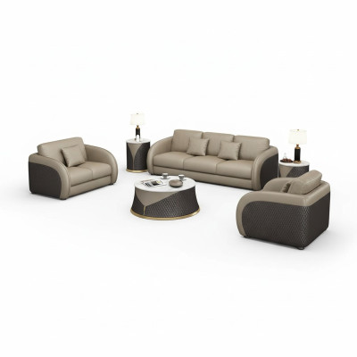Suite en cuir Canapé Design Canapé Rembourrage 6 pièces. Ensemble Tables basses