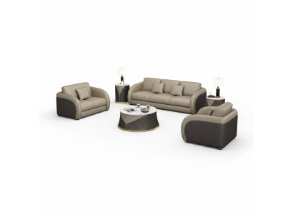 Suite en cuir Canapé Design Canapé Rembourrage 6 pièces. Ensemble Tables basses
