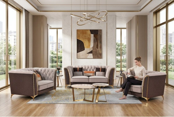 Meubles rembourrés exclusifs 32 places ensemble de canapés 2 pièces. Paysage vivant de designer
