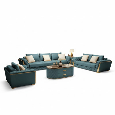 Canapé design en cuir, suite de 6 pièces. Ensemble de canapés, table basse