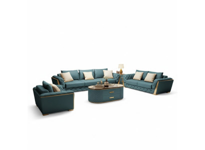 Canapé design en cuir, suite de 6 pièces. Ensemble de canapés, table basse