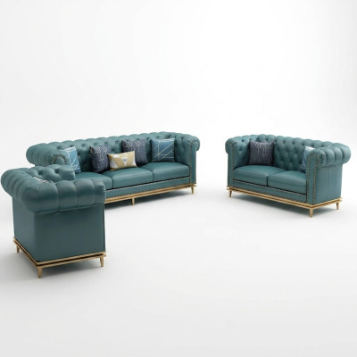 Ensemble de canapé Chesterfield. Ensemble de 2 sièges rembourrés. Canapé neuf 3 places + 2 places.