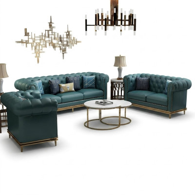 Canapé Chesterfield ensemble canapé rembourrage 6 pièces. Ensemble de salon tables