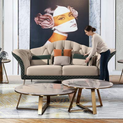 Designer Ensembles Canapé Canapé Canapé Suite 6 pcs. Ensemble de tables basses en cuir