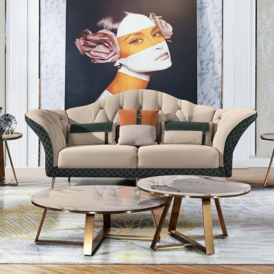 Designer Ensembles Canapé Canapé Canapé Suite 6 pcs. Ensemble de tables basses en cuir