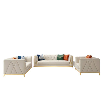Canapé en cuir en acier inoxydable Medusa, ensemble de canapé, mobilier de salon 4 pièces