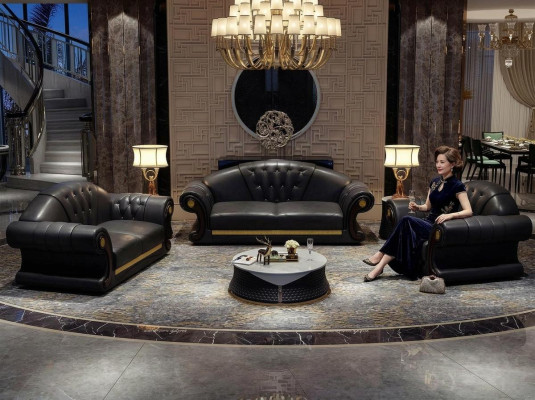 Canapé Chesterfield ensemble complet de 6 pièces avec coussins de siège, table d'appoint et table.