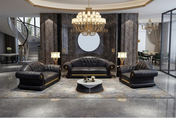 Canapé Chesterfield ensemble complet de 6 pièces avec coussins de siège, table d'appoint et table.