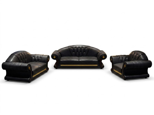 Canapé Chesterfield ensemble complet de 6 pièces avec coussins de siège, table d'appoint et table.