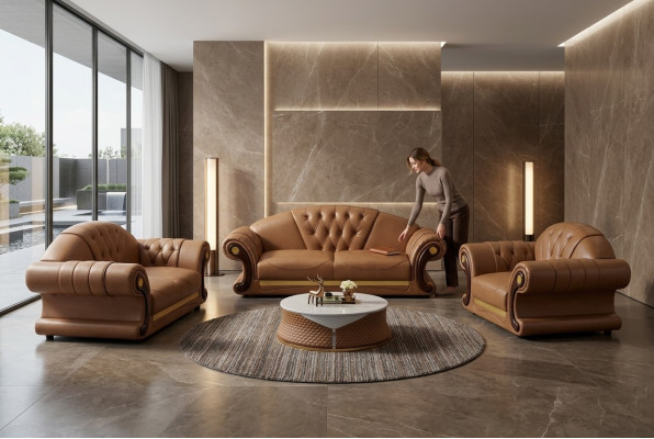 Canapé Chesterfield Canapé Rembourrage Canapé 3 places Décors en cuir Rembourrage neuf