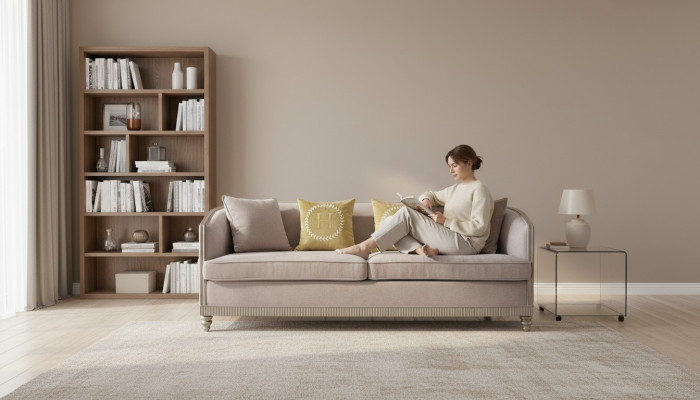 Mobilier de style italien - Canapé trois places en tissu de bois textile