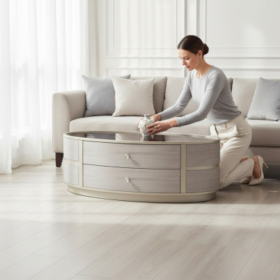 Table basse ovale, tables d'appoint de luxe, table en bois, hôtel de luxe de Dubaï