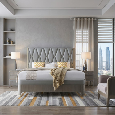 Ensemble de chambre à coucher Lit Table de chevet Design Moderne Lits de luxe Groupe