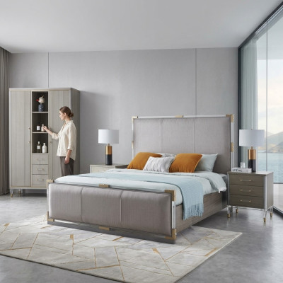 Meubles de chambre de luxe Lit 2x Ensemble de table de chevet Lits meubles d'hôtel dubaï