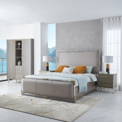 Meubles de chambre de luxe Lit 2x Ensemble de table de chevet Lits meubles d'hôtel dubaï