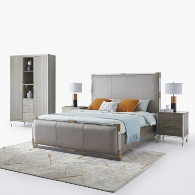 Meubles de chambre de luxe Lit 2x Ensemble de table de chevet Lits meubles d'hôtel dubaï