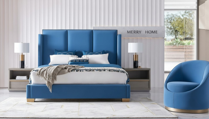 Lit double lit en bleu royal Chambre à coucher Literie 180x200 Hôtel de luxe