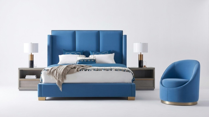 Lit double lit en bleu royal Chambre à coucher Literie 180x200 Hôtel de luxe